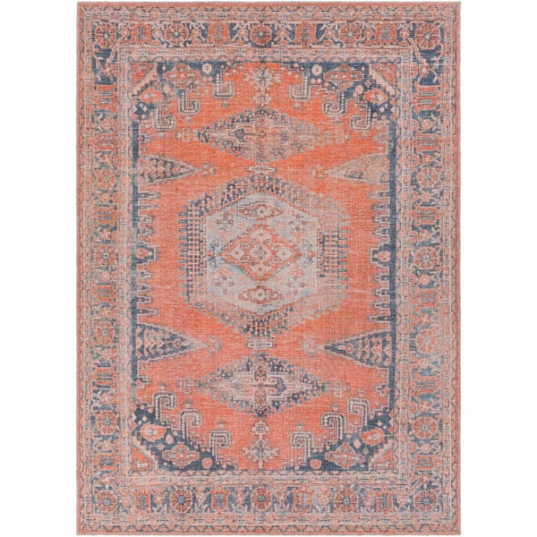 Dauphin Orange/Navy 7 ft. x 9 ft. Indoor Machine-Washable Area Rug