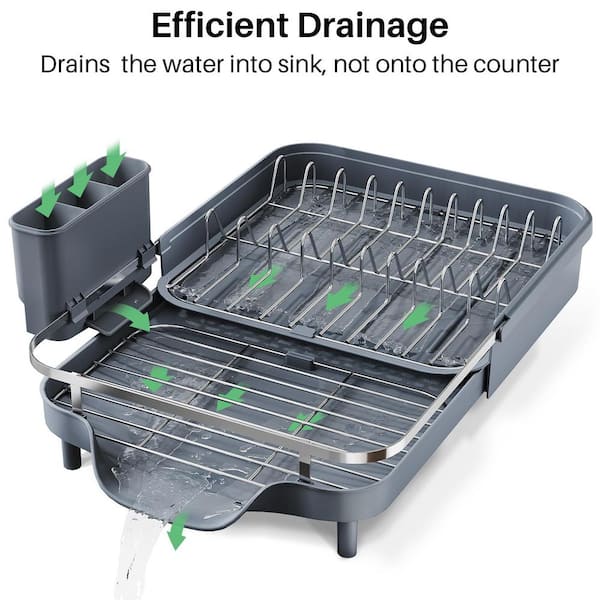 Numhew Gray Stainless Steel Dish Drying Rack, Expandable Dish Rack