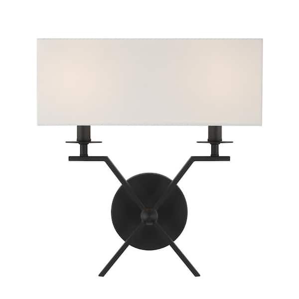 Savoy House Arondale 2-Light Matte Black Wall Sconce with White Fabric Shade