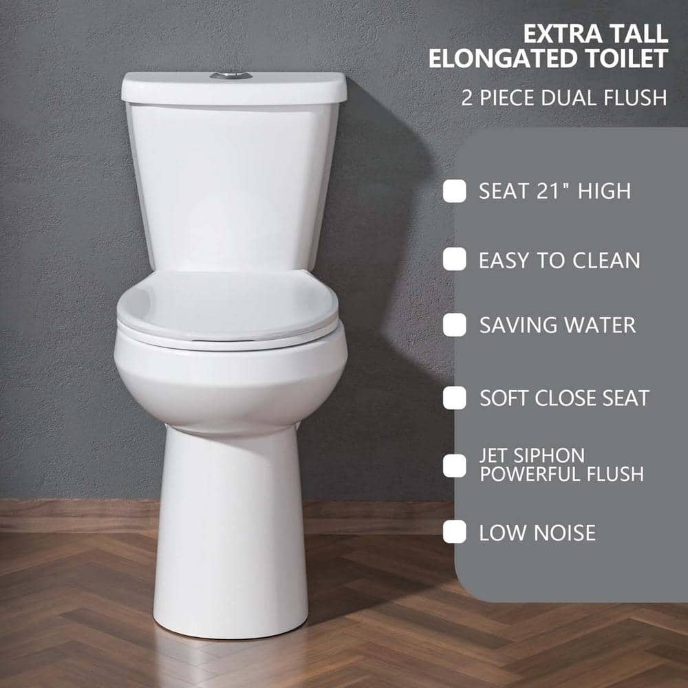 29 in. Elongated Toilet Bowl in White, Double Flush Elongated Toilet ...