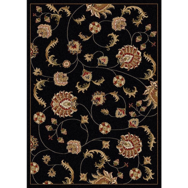 Como Black 5 ft. x 7 ft. Transitional Floral Scroll Area Rug