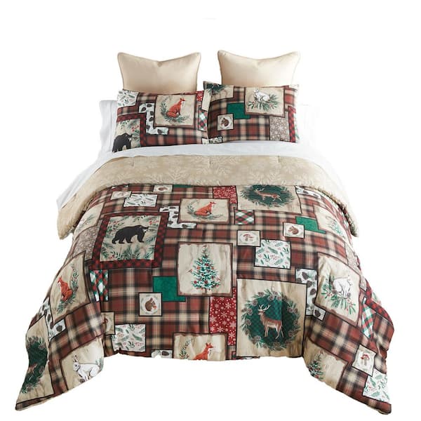 DONNA SHARP Woodland Holiday 3-Piece Multicolor Queen Microfiber Quilt Set