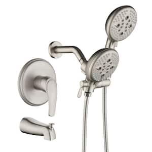 Single Handle 5-Spray 2-in-1 Wall Mount Tub and Shower Faucet 1.8 GPM Shower Trim Kit in Brushed Nickel Valve Included