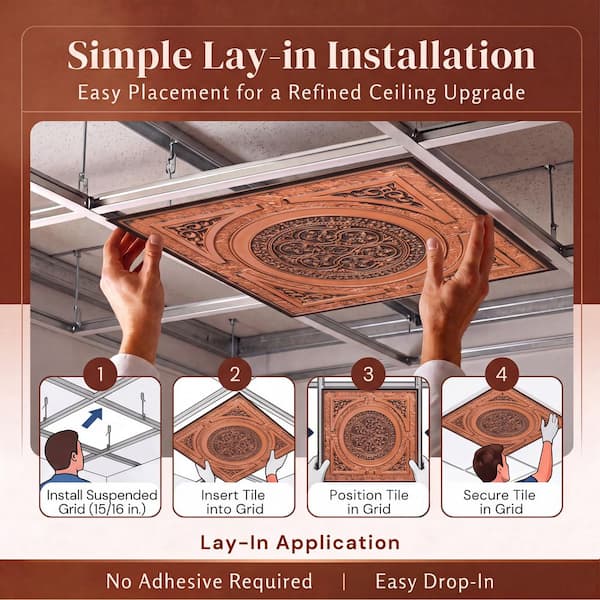 Steampunk Antique Copper 2 ft. x 2 ft. PVC Glue-up or Lay-in Faux Tin Ceiling Tile (40 sq. ft./case)