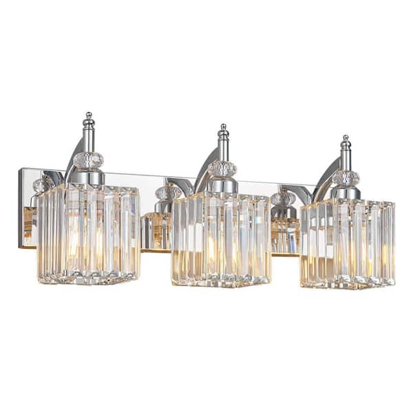 Home Lighting 20. 47in. 3-Light Chrome Crystal Bathroom Light Fixtures Over Mirror Modern Vanity Light（JW-655）
