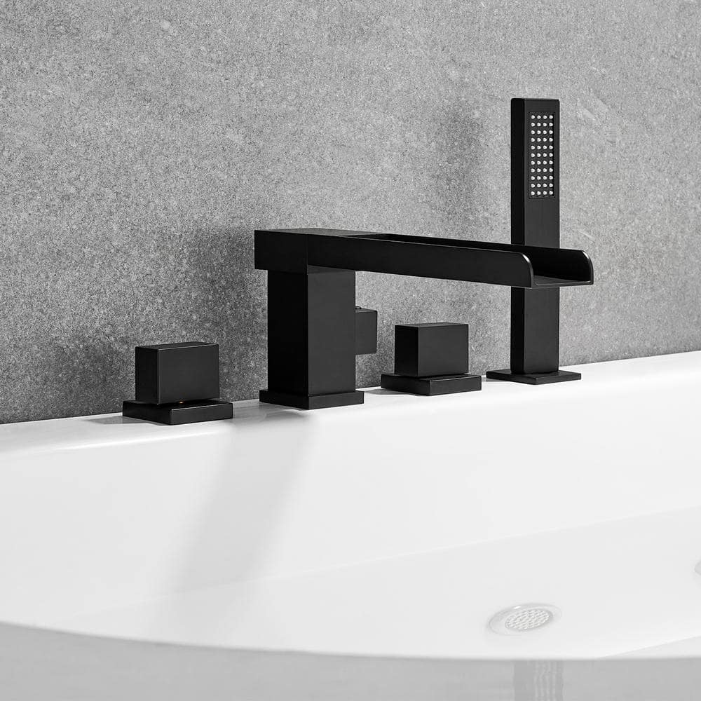 Matte Black Stainless Steel Waterfall Tub Filler with Handshower