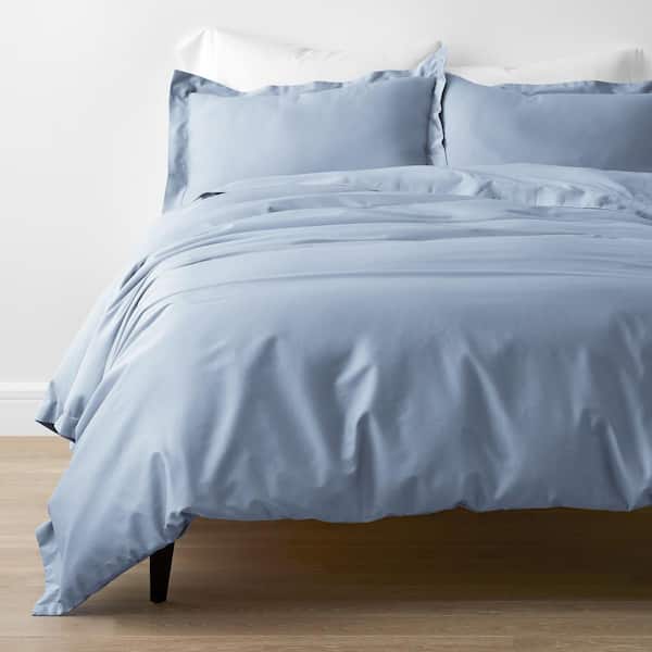 The Company Store Company Cotton Rayon Made From Bamboo Misty Blue Sateen Queen Duvet Cover