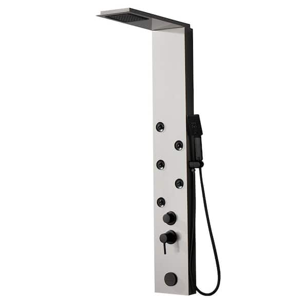 BWE 4-Jet Rainfall Shower Panel System with Rainfall Shower Head and Shower Wand in Black Nickel