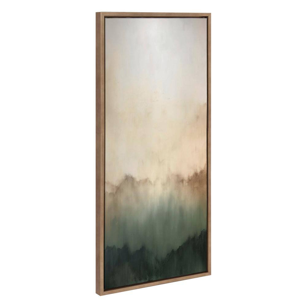 Green Mountain Abstract Landscape Canvas Print with Gold Frame