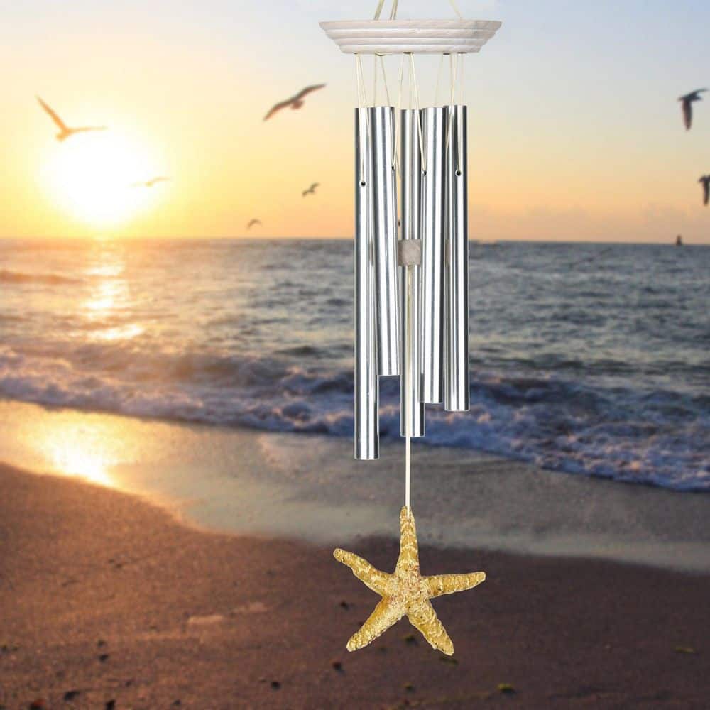 Silver and Gold Seashore Starfish Wind Chime, 14"