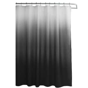 Ombre Dark Grey 70 in. x 72 in. Texture Printed Shower Curtain Set with Beaded Rings