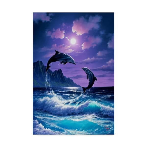 Trademark Fine Art 16 in. x 24 in. Jumping Dolphins by Anthony Casay Floater Frame Animal Wall Art