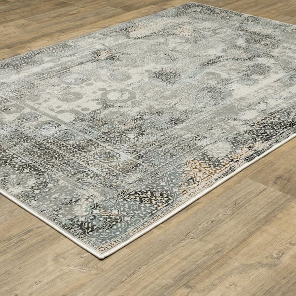 Galleria Gray 2 ft. x 8 ft. Oriental Distressed Polyester Indoor Runner Area Rug