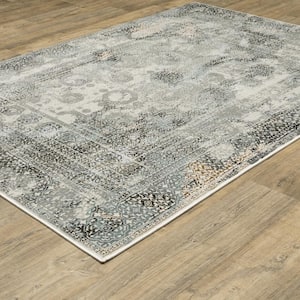 Galleria Gray 6 ft. x 9 ft. Oriental Distressed Polyester Indoor Area Rug