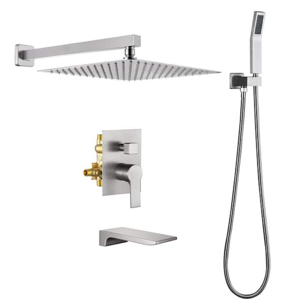 Satico Single-Handle 1-Spray Tub and Shower Faucet with Handheld Shower 12 in. Shower Head in Brushed Nickel (Valve Included)
