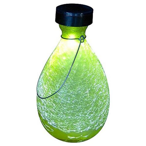 ACHLA DESIGNS 7 in. H Yellow Glass Outdoor Teardrop Solar Crackle Vase, Decorative Glass Vase, Outdoor Fall Decor
