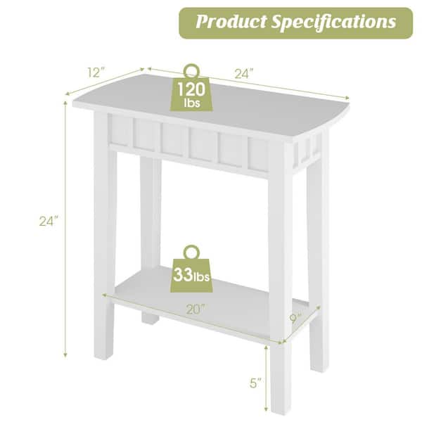 Gymax 24 in. White Rectangle Wood 2-tier Side End Sofa Coffee