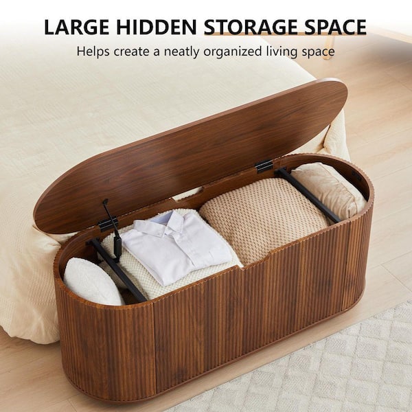 ATHMILE Oval Walnut Trunk Bench with Pulleys 43.31 in. DWL