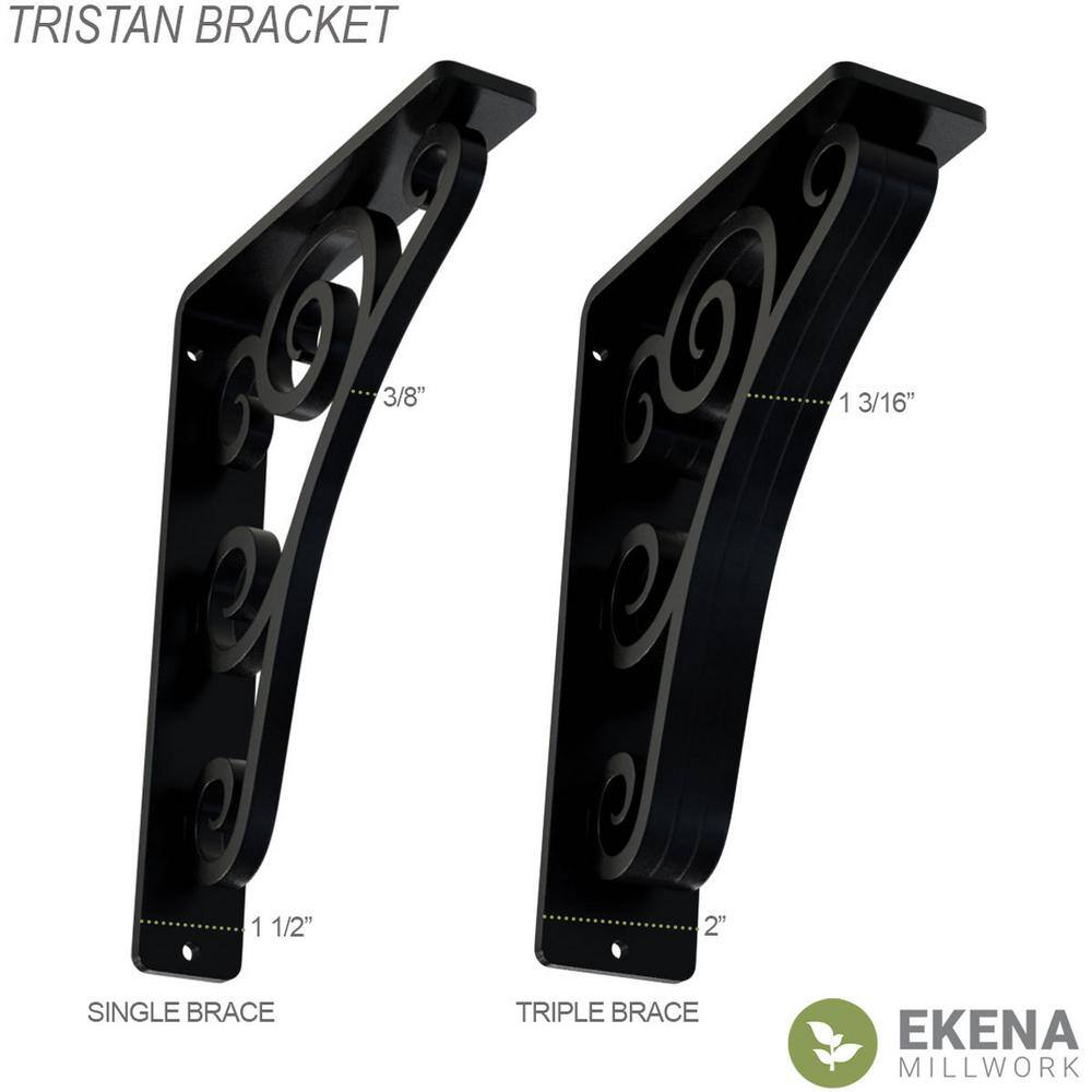 Powder Coated Black Wrought Iron Shelf Bracket with Triple Center Brace