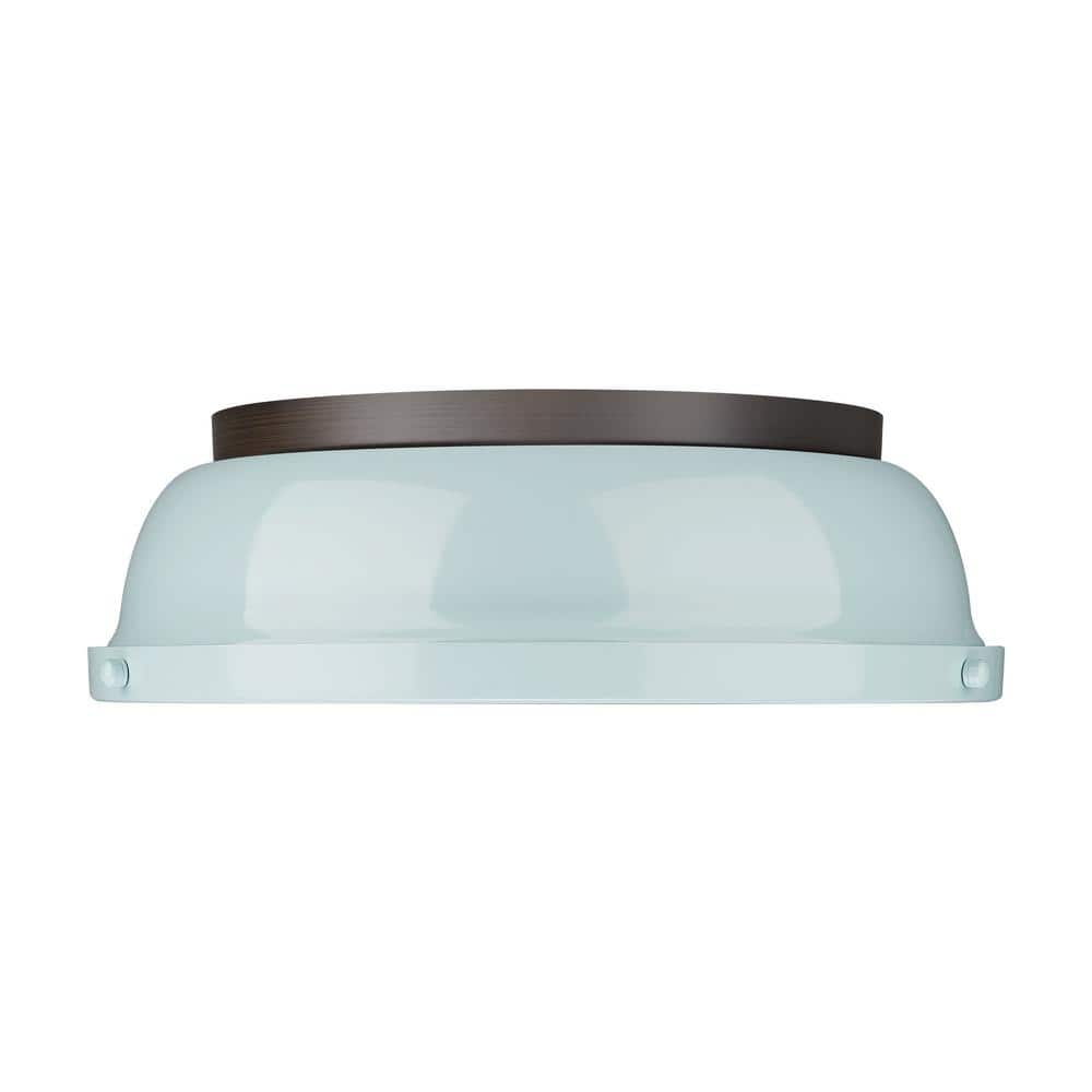 Duncan 14 in. 2-Light Rubbed Bronze Flush Mount with Green Shade and No Bulbs Included 1-Pack price history on PriceWatchPro