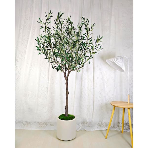 Edvivi 6.5 ft. Artificial Olive Tree in White Decor Pot, Faux Green Plant Indoor Home Decorative Planter