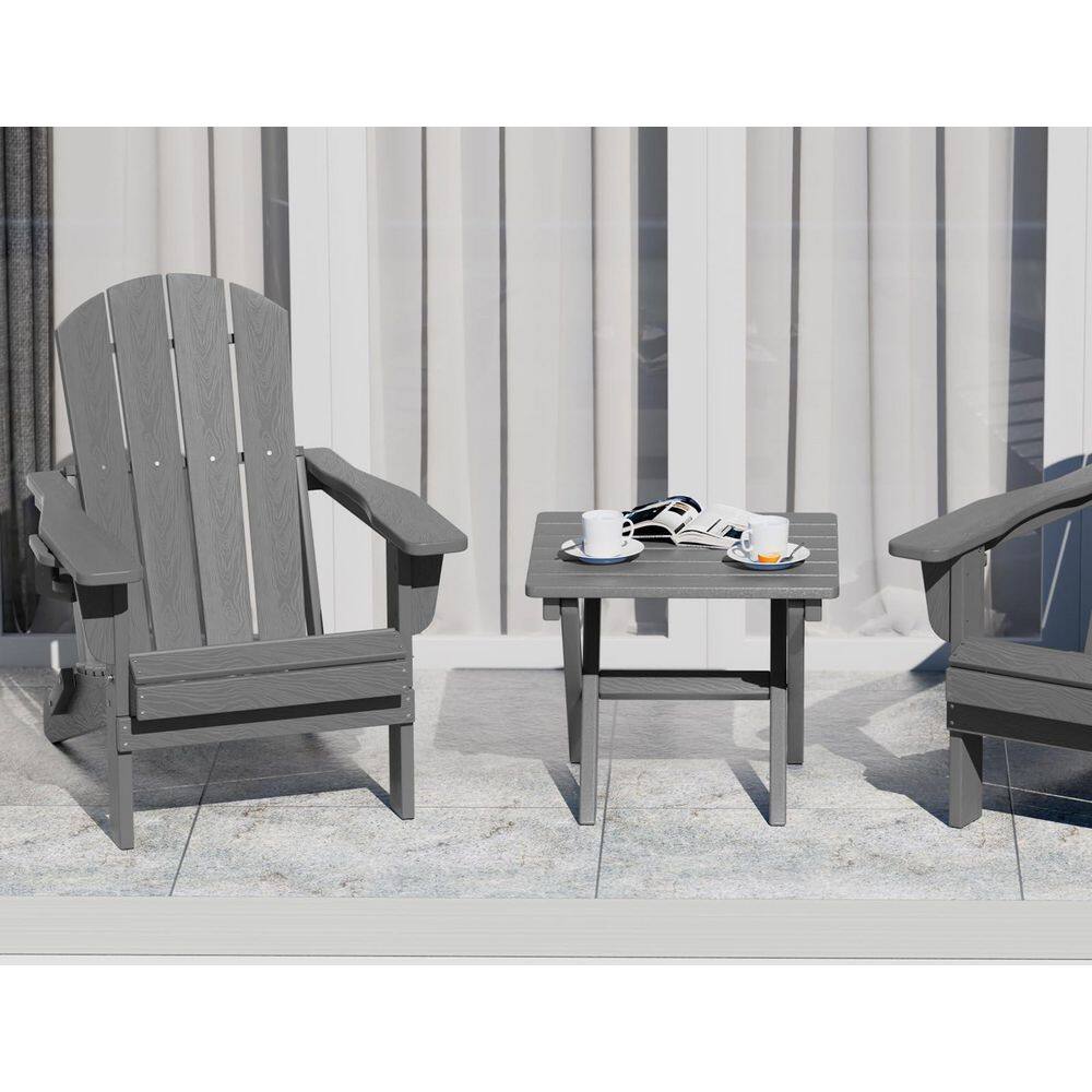 Gray HDPE Folding Outdoor Side Table with Slatted Top