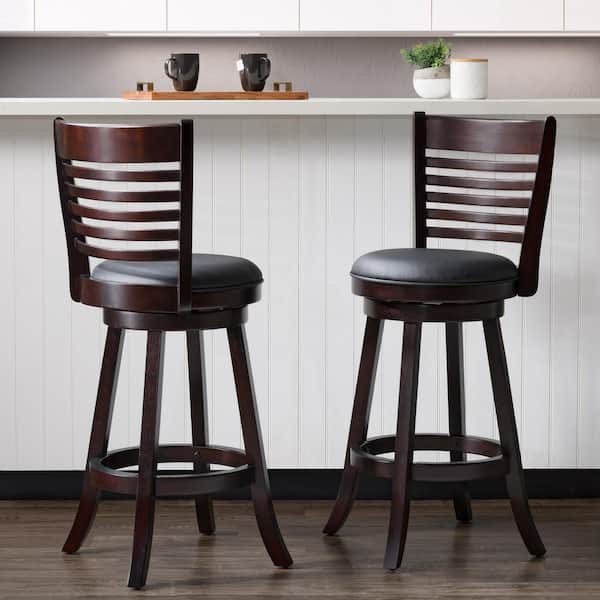 Corliving Woodgrove 29 In Wood Swivel, Bar Stool With Backrest Set Of 2