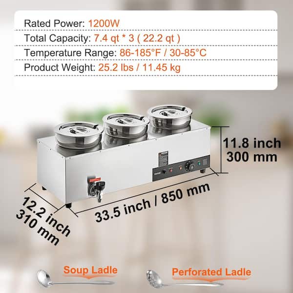 VEVOR 110V Commercial Soup Warmer 7.4 Qt Capacity, 300W Electric