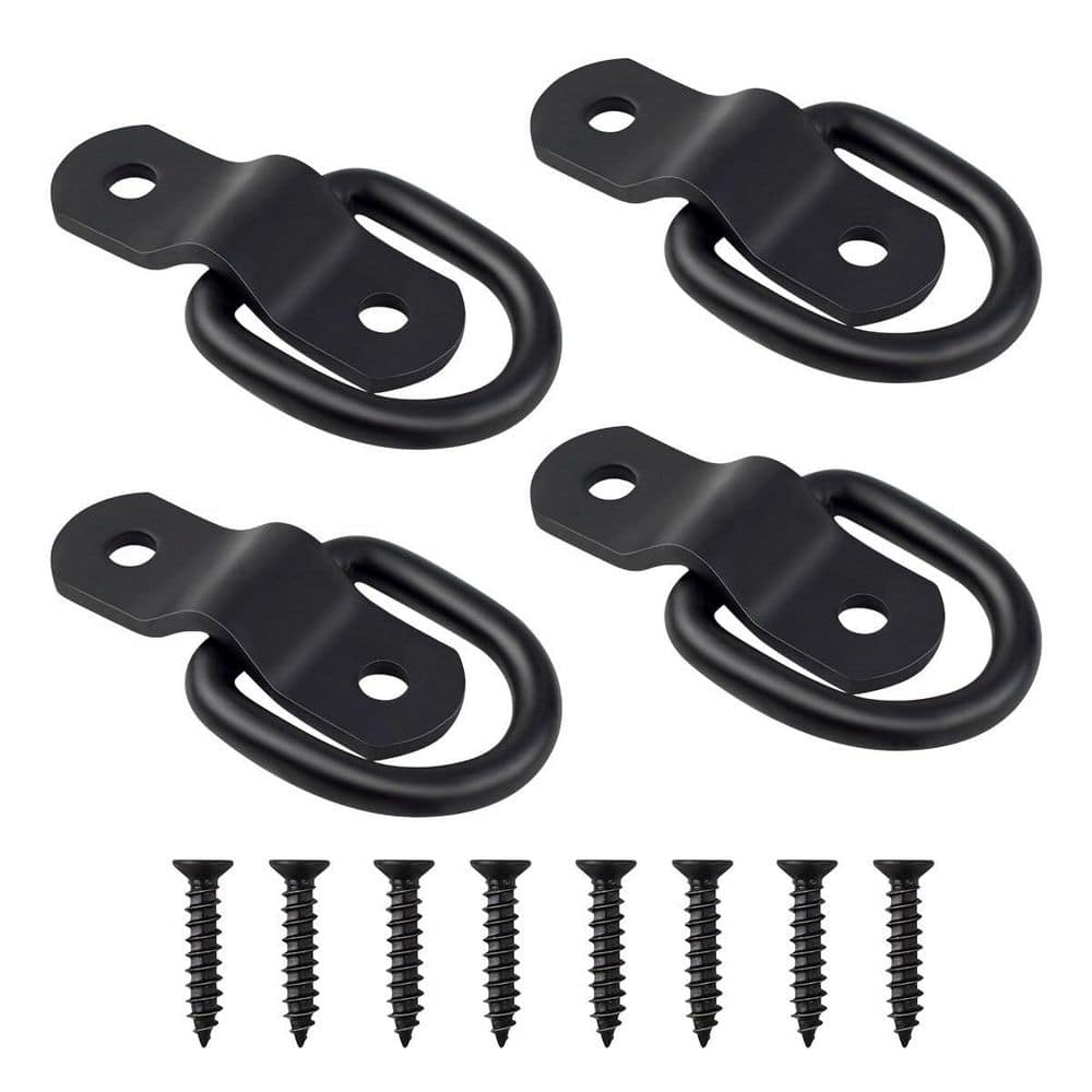 4-Pack Iron D-Ring Tie Down Anchors Heavy Duty Tie Down Hooks Black Surface Mount for Truck Bed Trailer Cargo price history on PriceWatchPro