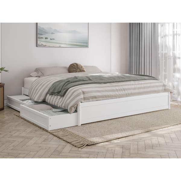 AFI Barcelona White Solid Wood Frame King Panel Platform Bed with Storage Drawers