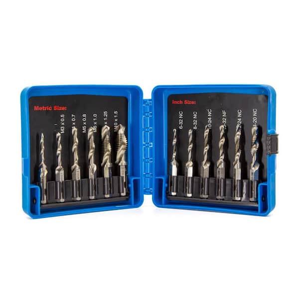 NC/NF/MM Combined Drill Tap and Countersink Set (12-Piece) with Plastic Case