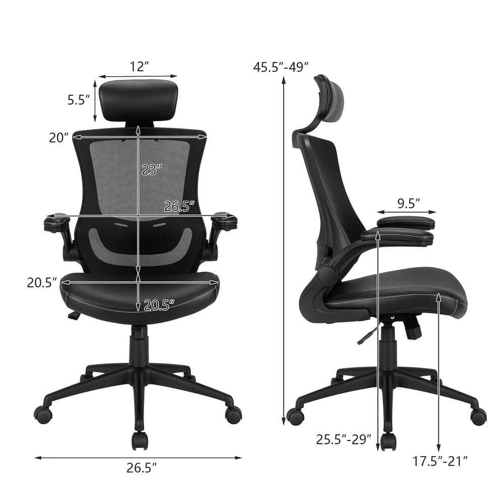 ErgoFlex Mesh and Leather Adjustable Office Chair with Swivel Base - Black