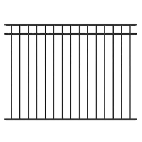 Vinings 4.5 ft. H x 6 ft. W Black Aluminum Pre-Assembled Spaced Bar Flat Framed Metal Fence Panel