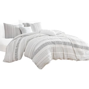 Wim 6- Piece Gray and White Striped Cotton Queen Comforter Set