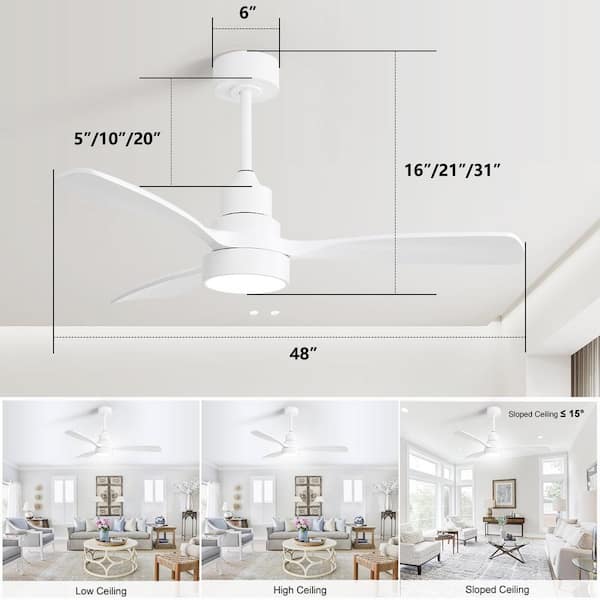 Sofucor 48 in. Indoor/Outdoor Wood White Ceiling Fan with 3