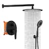 10 in. 5-Spray Wall Bar Shower Kit With Handhold Shower, Rain Shower Head, Shower Faucets With Valve in Black