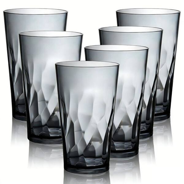 Gray 16 oz. unbreakable Plastic Drinking Glasses Set of 6, Shatterproof Drinking Cups, Reusable, Dishwasher Safe