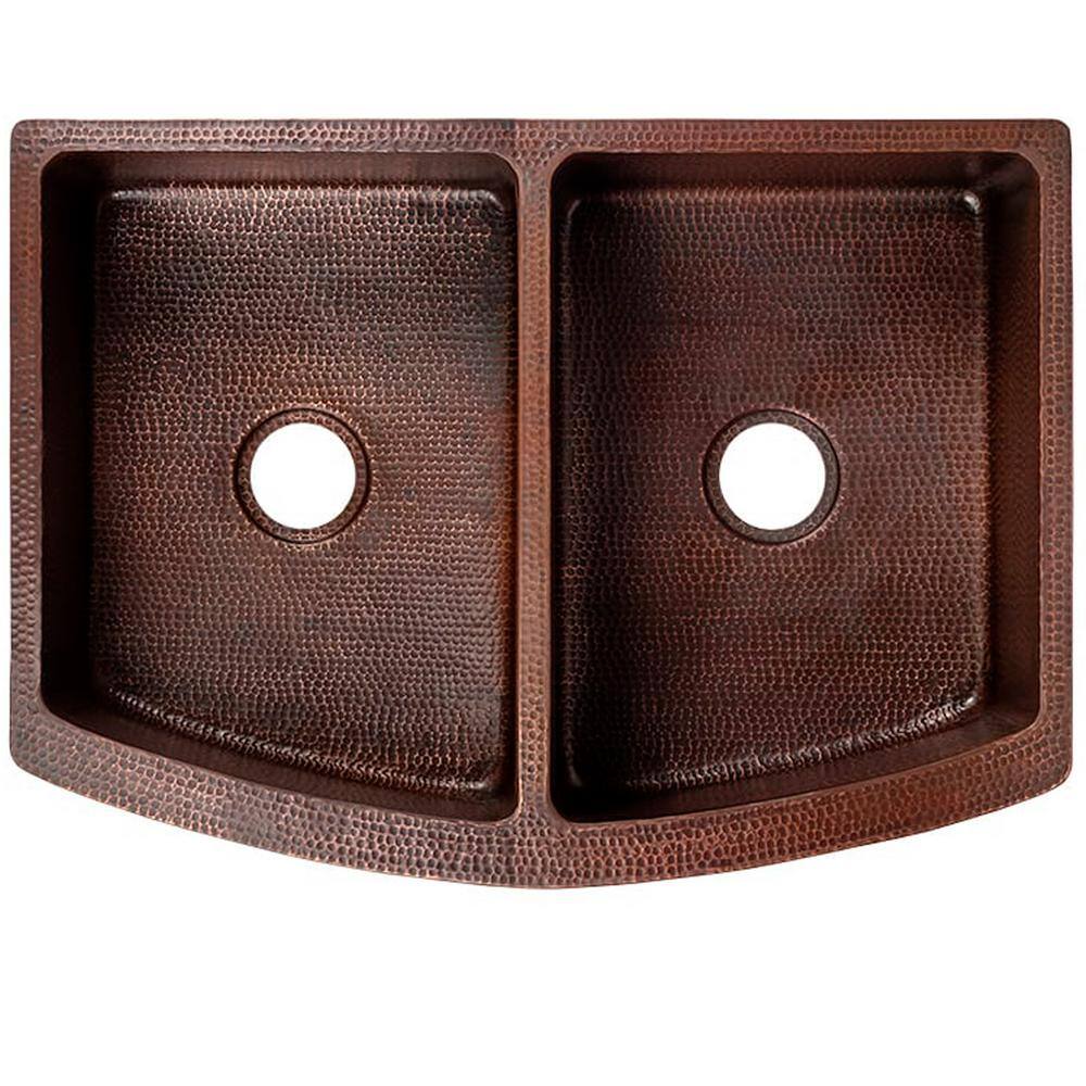 36'' Antique Copper Double Bowl Farmhouse Sink