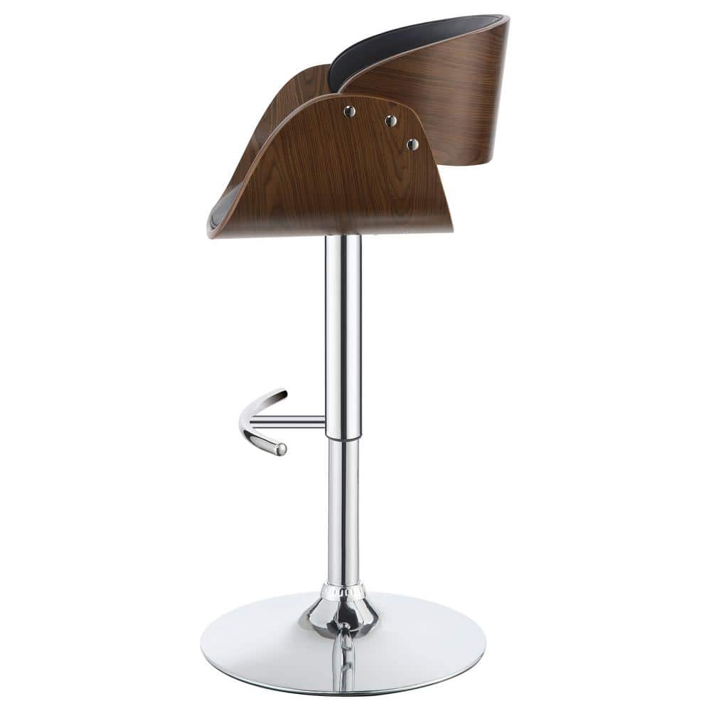 Black Adjustable Swivel Bar Stool with Walnut Wood and Chrome Base