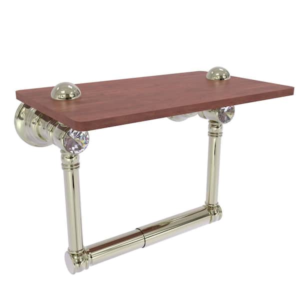 Allied Brass Carolina Crystal Collection Wall Mounted Toilet Paper Holder in Polished Nickel with Wood Shelf