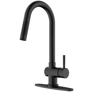 Gramercy Single Handle Pull-Down Spout Kitchen Faucet Set with Deck Plate in Matte Black