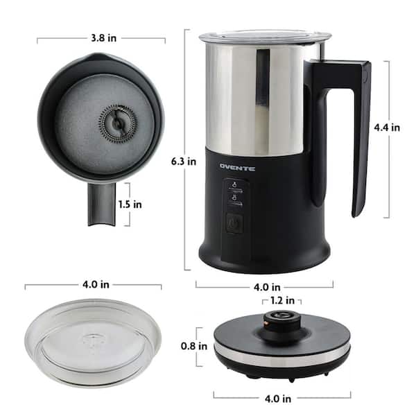 OVENTE 8.1 oz. Black Stainless Steel Electric Milk Frother 3 in 1
