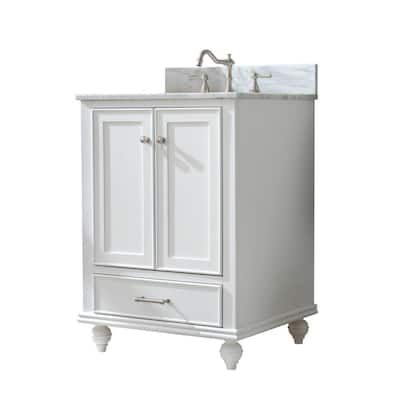 Melissa 24.5 in. x 22 in. Bath Vanity in Grain White with Natural Marble Vanity Top in Carrera White with White Basin