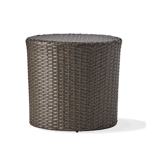 Grey Round Wicker 16.75 inch Outdoor Side Table PE Rattan Patio End Table