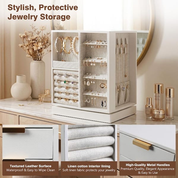 Jeedeson White Jewelry Box 360° Rotating Jewelry Organizer