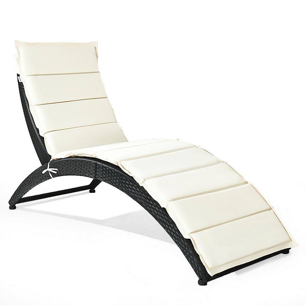 Black Frame 1-Piece Wicker Outdoor Foldable Chaise Lounge with Beige Cushion price history on PriceWatchPro