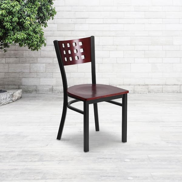 HUSKY Seating® Mahogany Wood Four Square Back Restaurant 500 LB Bar  Stool-Black