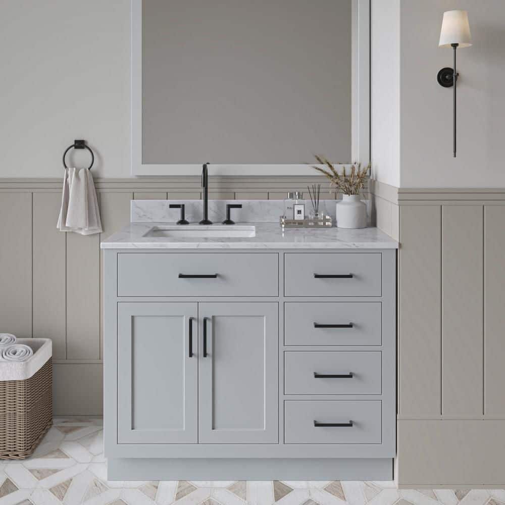 Hepburn 42 in. Single Sink Freestanding Bathroom Vanity in Gray with 0.75 in. Carrara White Marble Top price history on PriceWatchPro