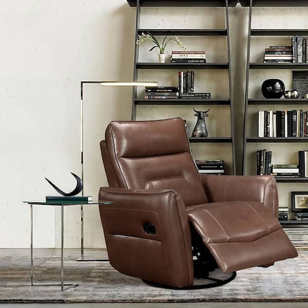Bradford Toffee Brown Leather Manual Swivel Glider Recliner