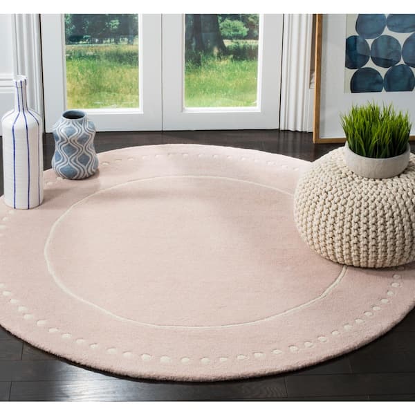 Bella Light Pink/Ivory 3 ft. x 3 ft. Dotted Border Round Area Rug